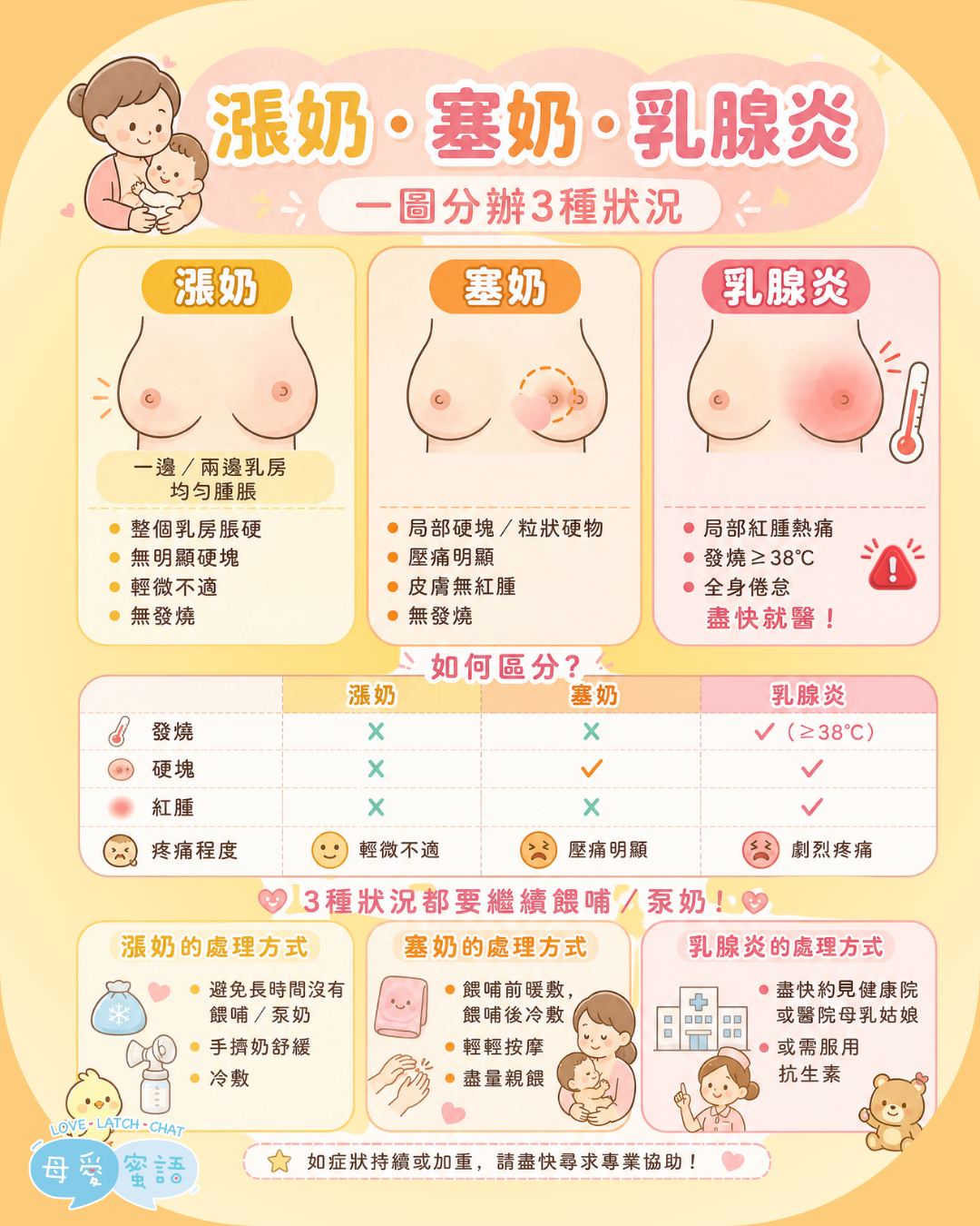 一圖看清漲奶、塞奶、乳腺炎